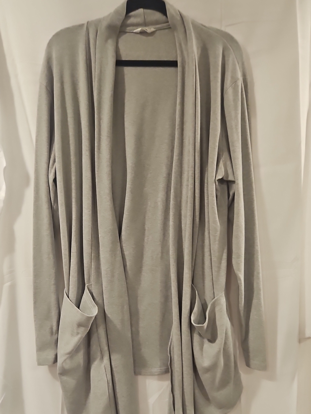 Men's Light Gray Open-Front Drape Cardigan with Front Pockets